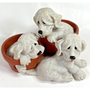 Quarry Critters Second Nature Pit Stop Puppies Flower Pot Sculpture 2001